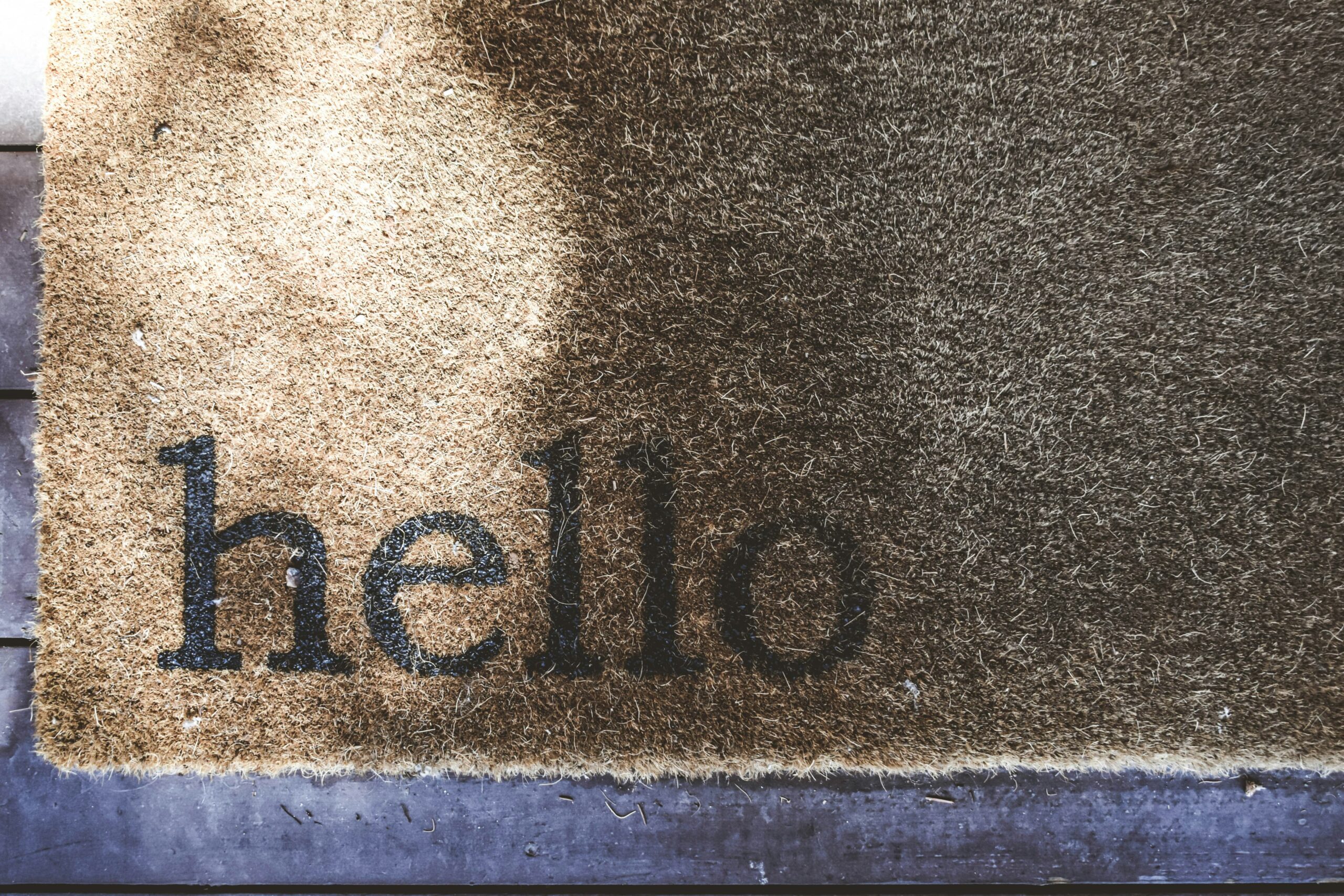 A doormat with the word "hello" written on it